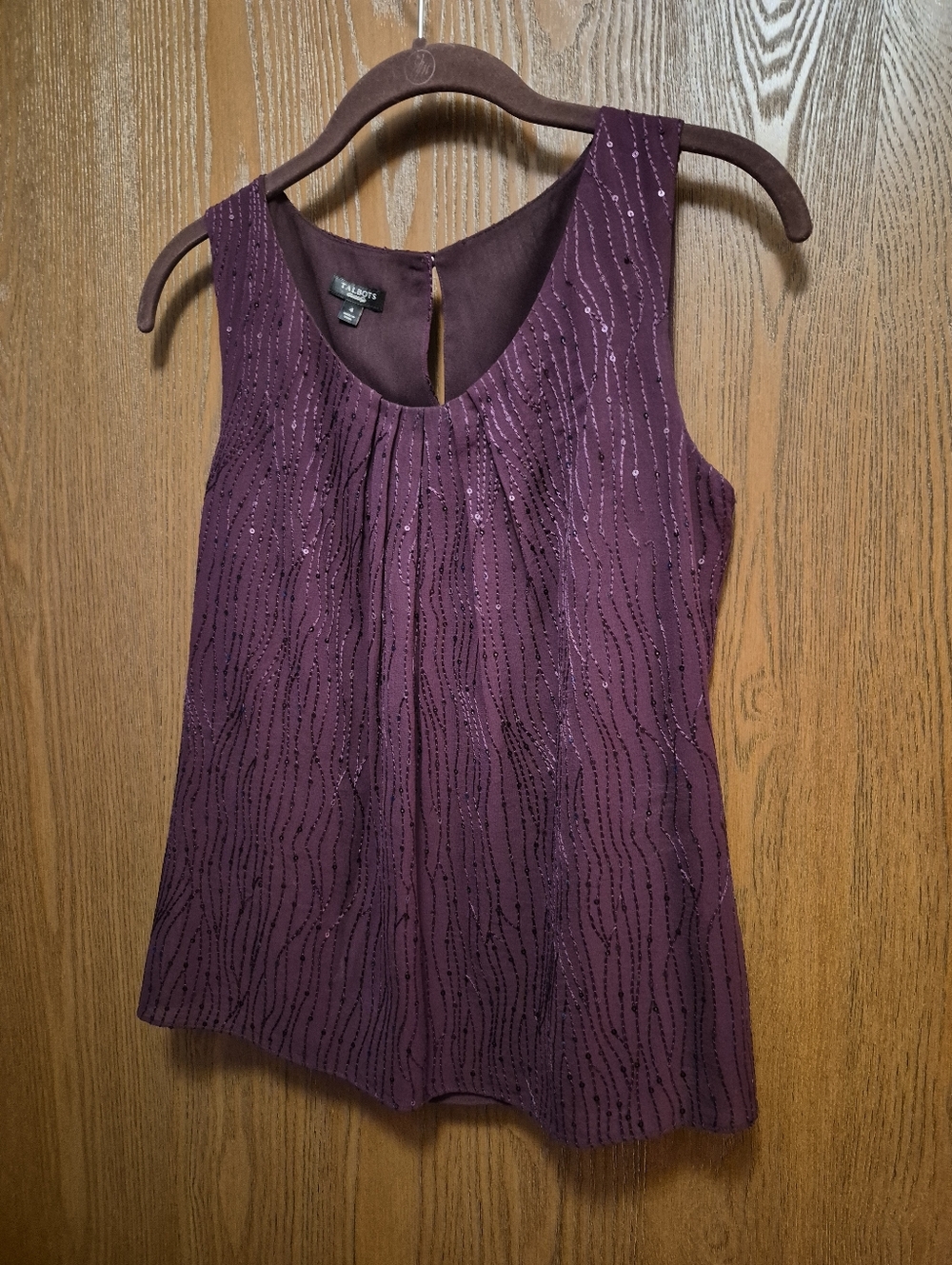 Talbots 100%Silk Fully Lined Plum Sleeveless Beaded Camisole Size 4 Excellent! - Picture 4 of 11